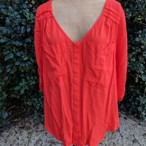 Super soft vibrant coral/orange button down shirt